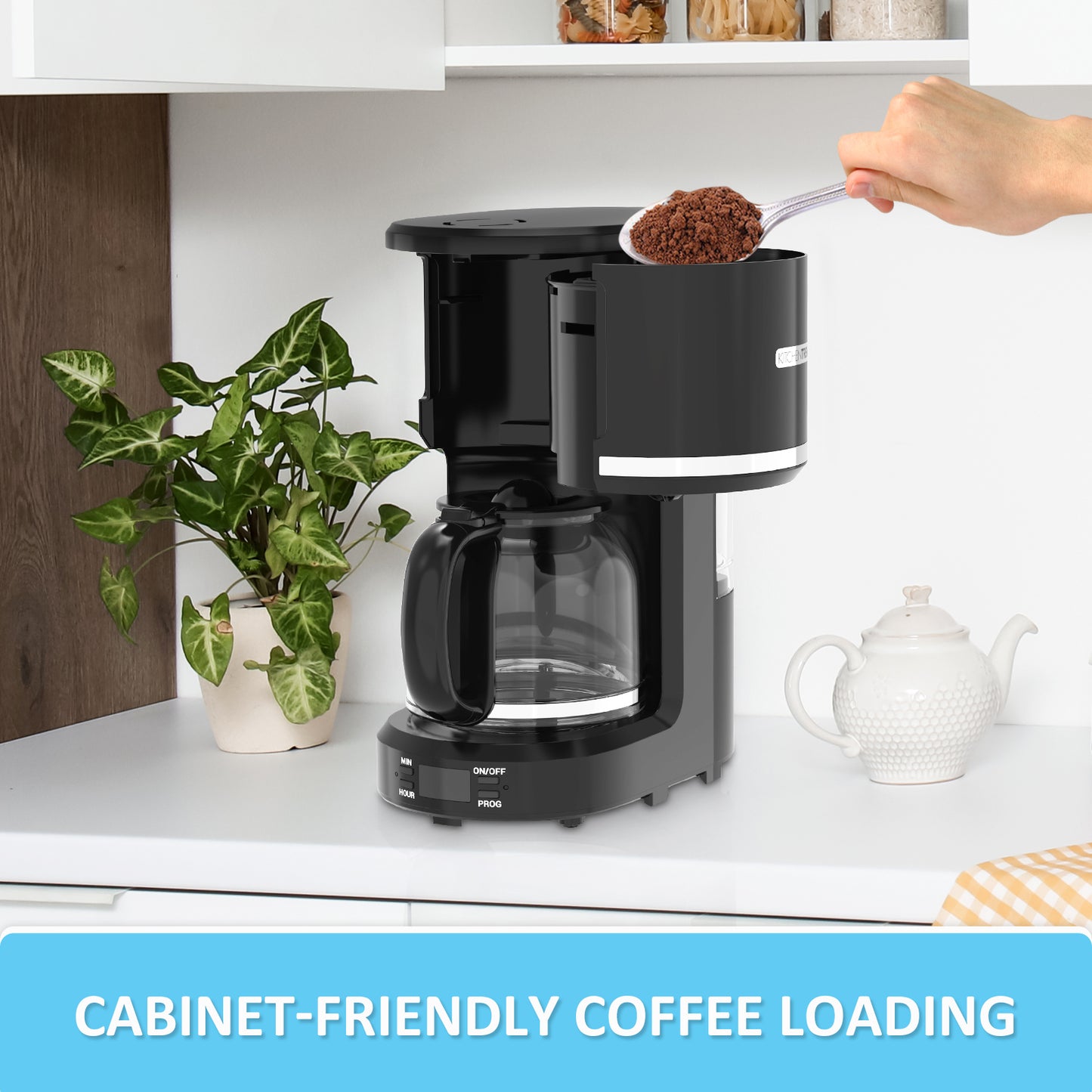 KITCHENTREND Programmable Drip 12 Cup Coffee Maker with Reusable Filter, For Home and Office Drip Coffee Maker Removable Water Reservoir Non-Drip Carafe,Swing Open Brew Basket (0897V871AA01)