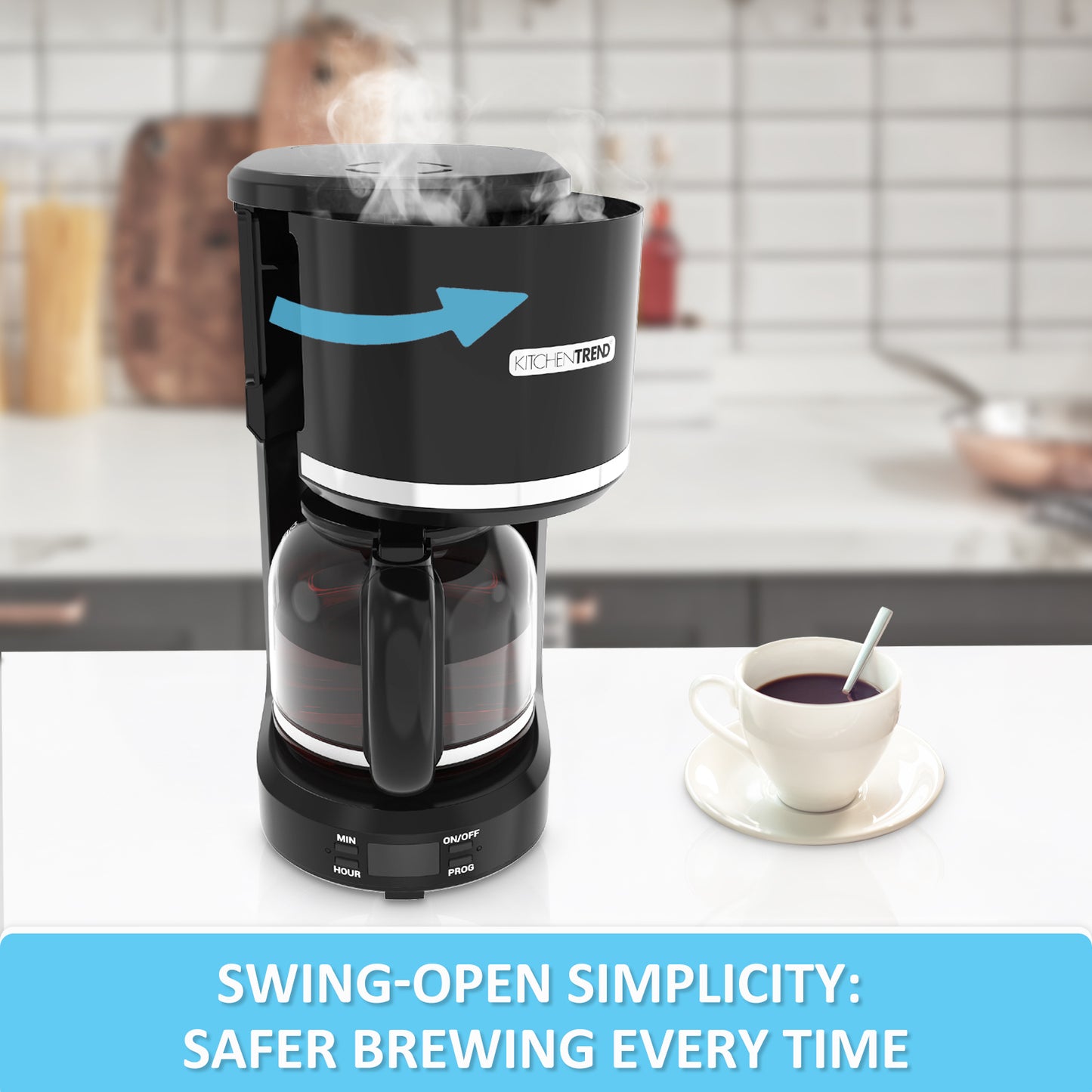 KITCHENTREND Programmable Drip 12 Cup Coffee Maker with Reusable Filter, For Home and Office Drip Coffee Maker Removable Water Reservoir Non-Drip Carafe,Swing Open Brew Basket (0897V871AA01)