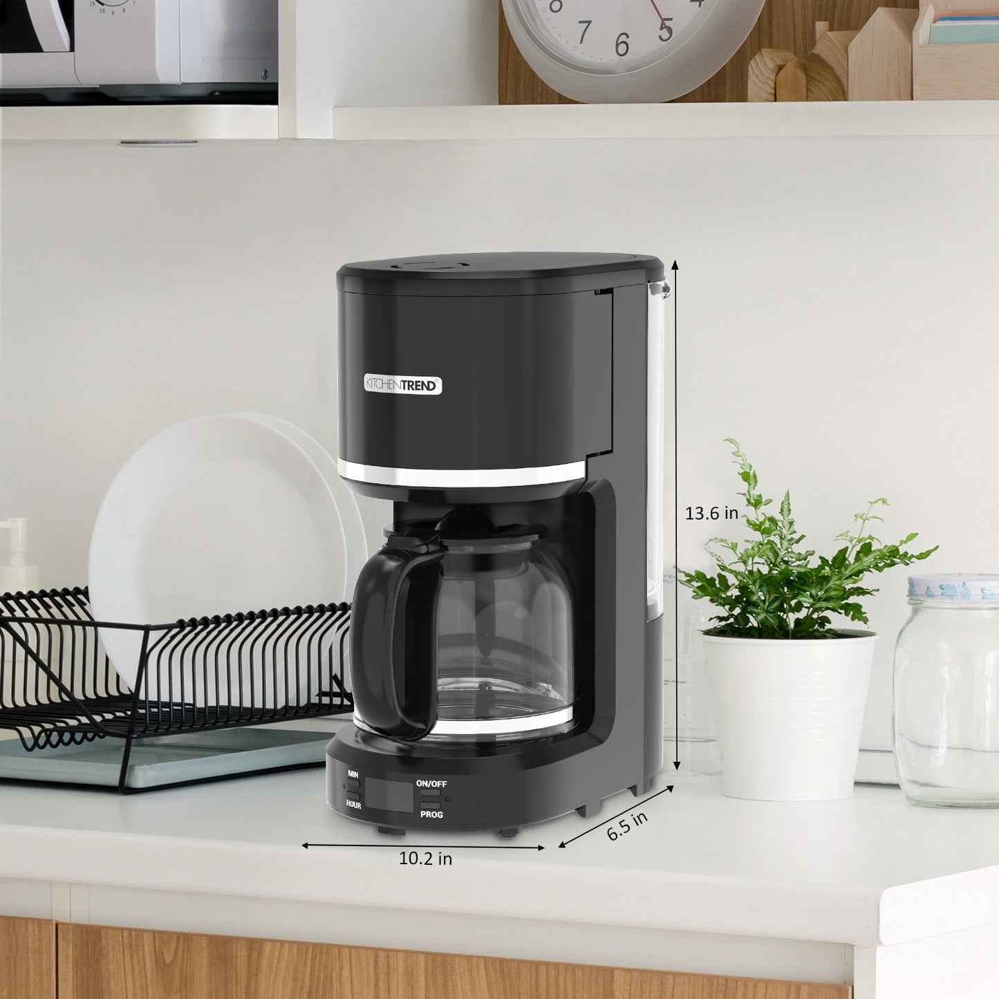 KITCHENTREND Programmable Drip 12 Cup Coffee Maker with Reusable Filter, For Home and Office Drip Coffee Maker Removable Water Reservoir Non-Drip Carafe,Swing Open Brew Basket (0897V871AA01)