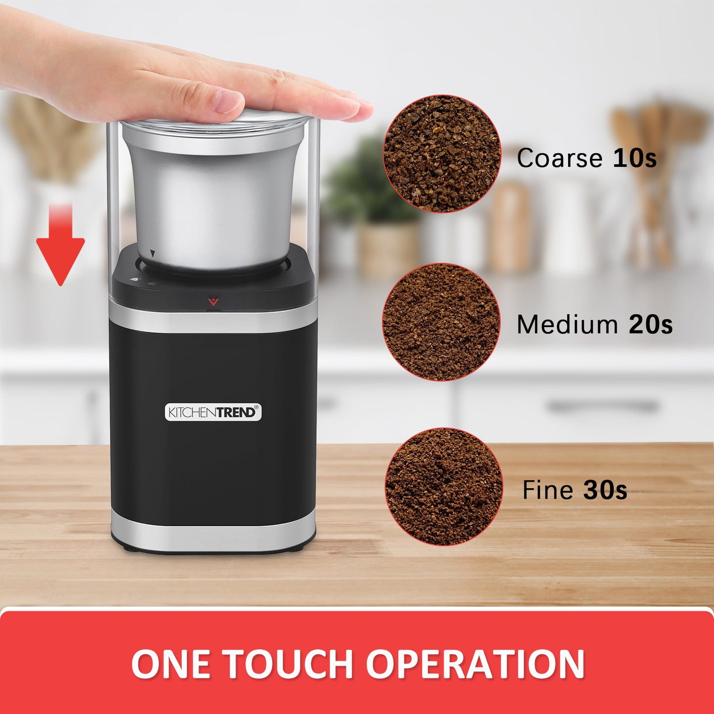 KITCHENTREND  Coffee Bean Grinder, One Touch Coffee Grinder Electric Spice Grinder 12 Cups Coffee Bean Capacity Stainless Steel Blades Coffee Grinders for Home Use with Clean Brush (0897V842AA01)