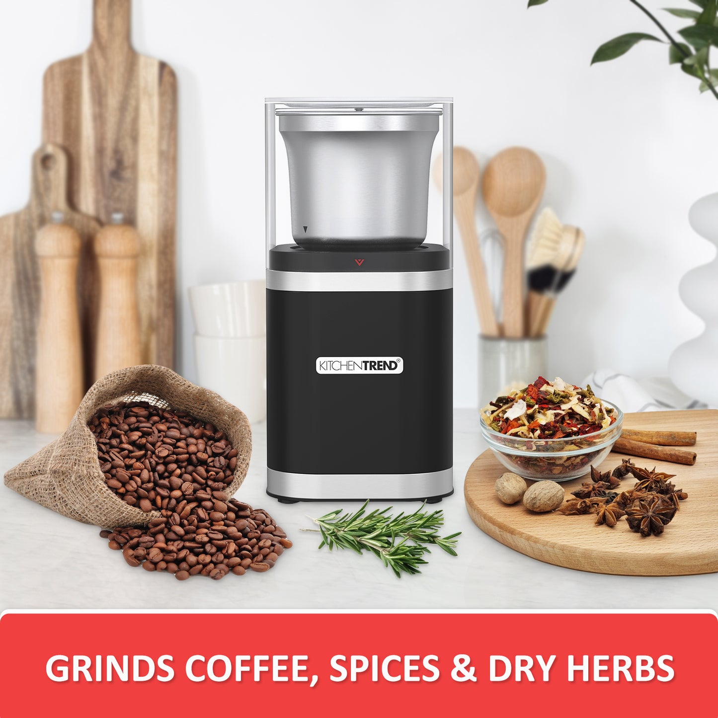 KITCHENTREND  Coffee Bean Grinder, One Touch Coffee Grinder Electric Spice Grinder 12 Cups Coffee Bean Capacity Stainless Steel Blades Coffee Grinders for Home Use with Clean Brush (0897V842AA01)